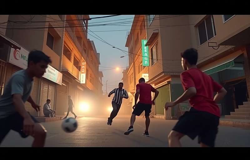 Desi Football Challenge gameplay showing intense street football match in a Mumbai chawl setting